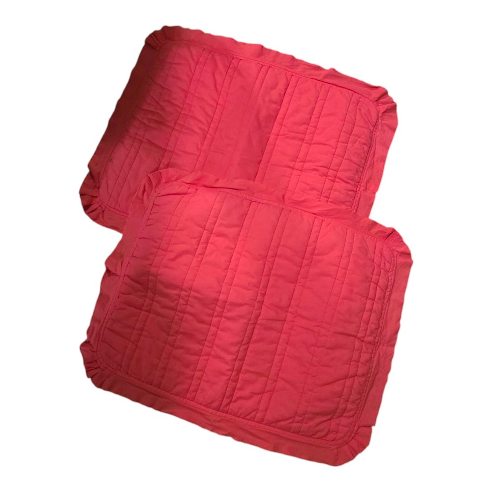 Pioneer Woman Coral Pink Ruffled Standard Pillow Shams Set of 2 Like New