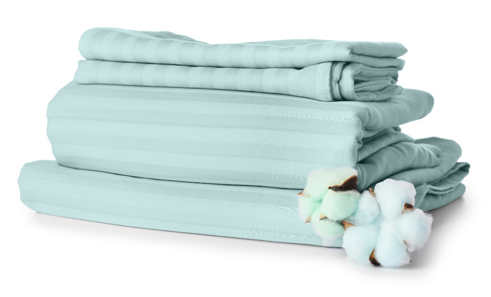 Egyptian Cotton Feel 1800 Count Dolby Stripe Sheets Pocket 4 Piece Bed Sheet Set