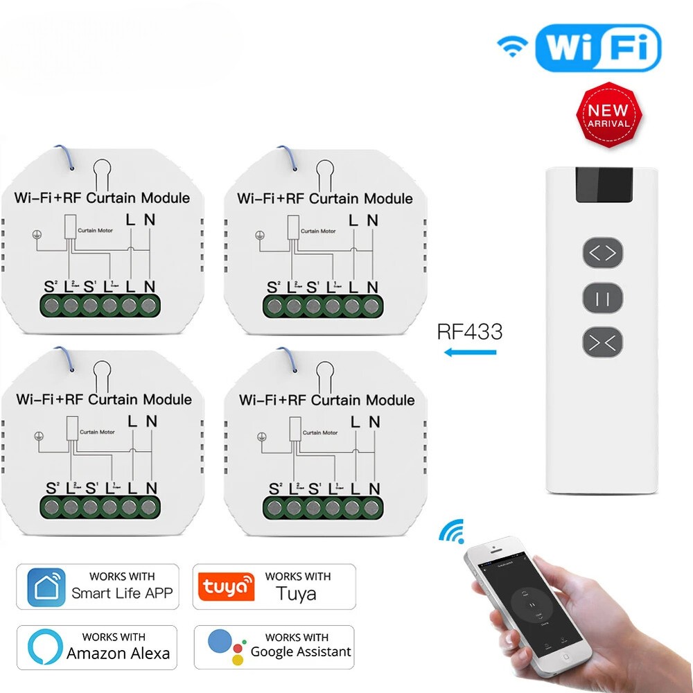 Tuya WiFi RF Smart Roller Blinds Controller with Remote for Automated Shades  