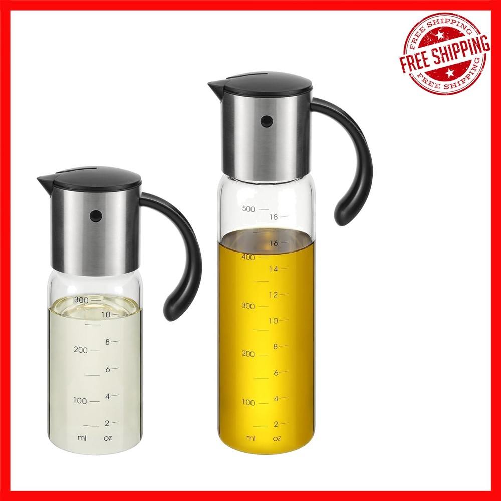 Leakproof Olive Oil & Vinegar Dispenser Set - 10oz & 17oz Glass Bottles-image