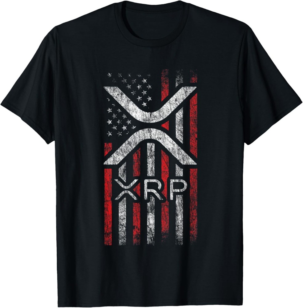 XRP Crypto Currency T-Shirt with American Flag Design  -image