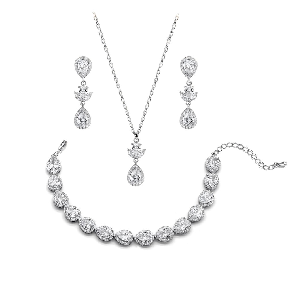 UDYLGOON Cubic Zirconia Crystal Teardrop Bride Bridesmaid Wedding Jewelry Set...