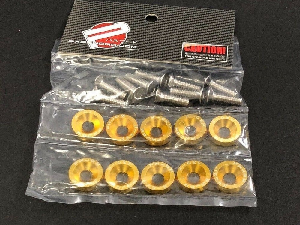 Password JDM GOLD Fender Washers 10 PC Bumper Bolt Engine Dress Up Kit-image