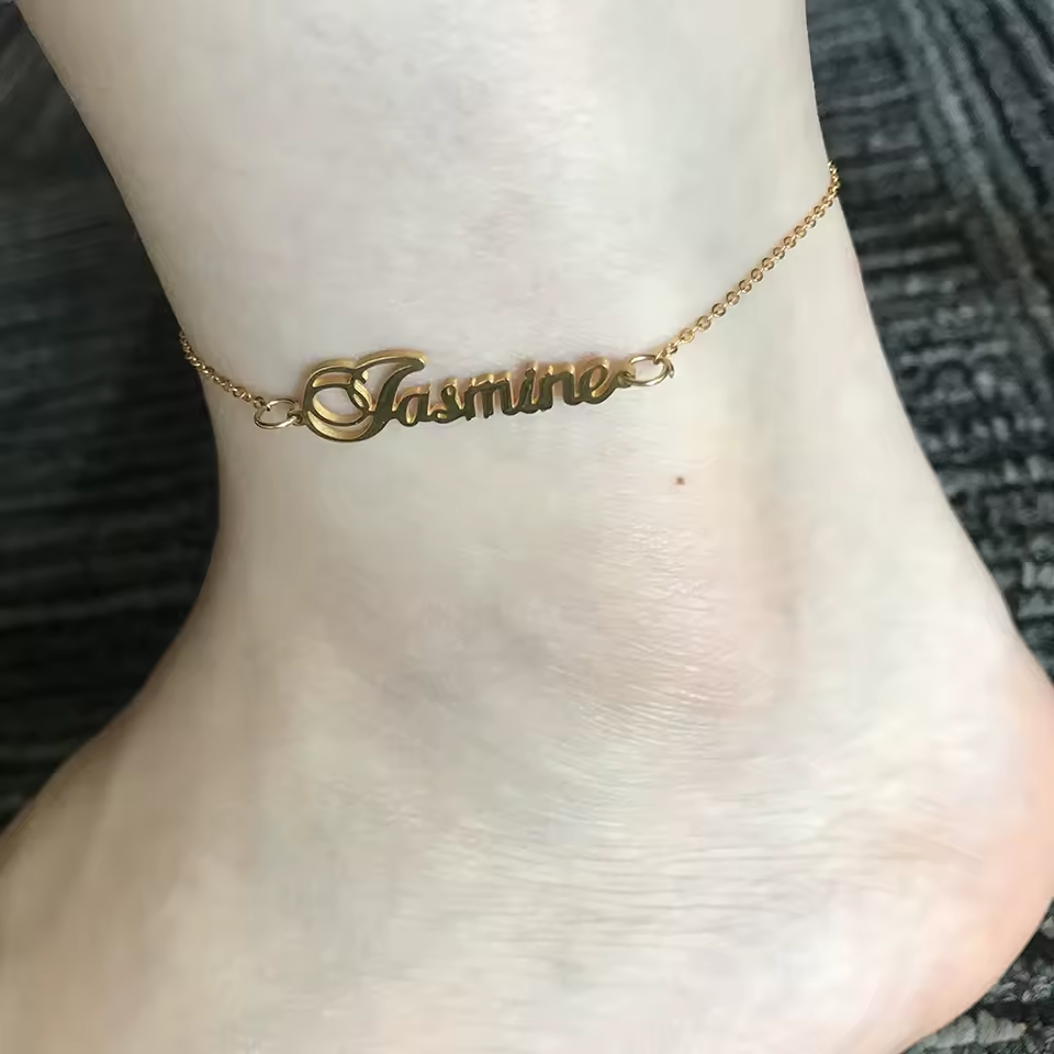 Custom Name Anklet in Gold or Silver Stainless Steel Ankle Jewelry-image