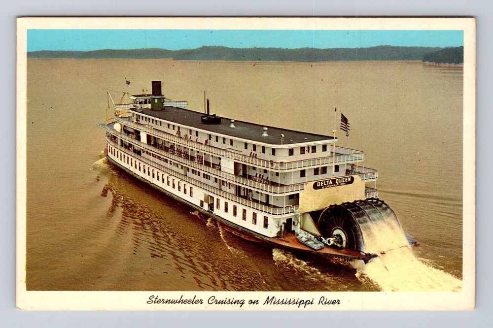 Vintage Delta Queen Sternwheeler Mississippi River Cruise Postcard