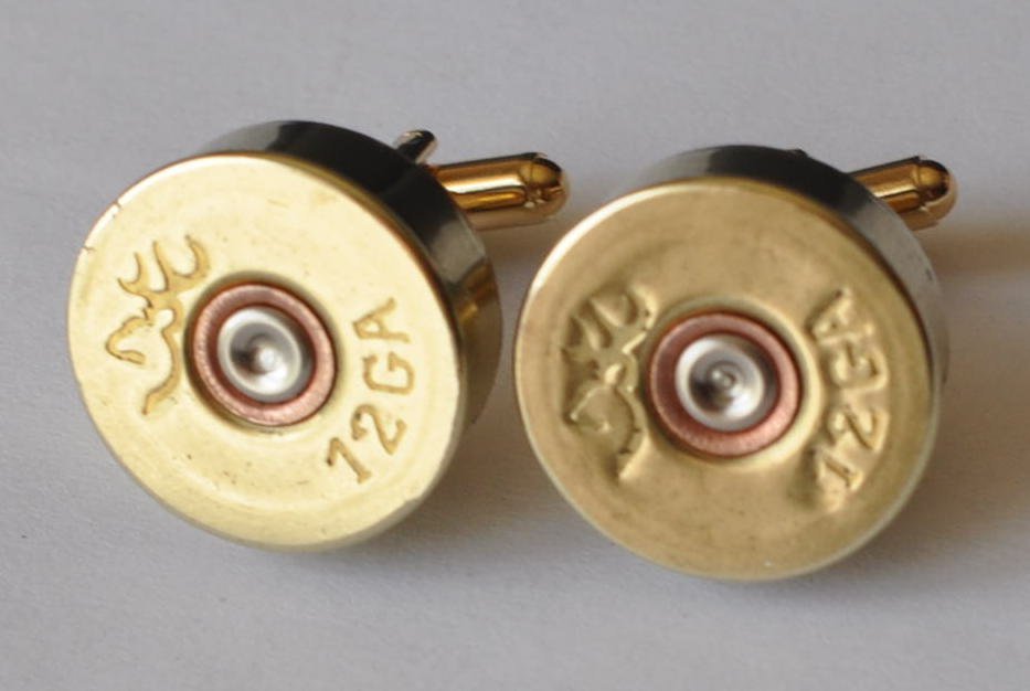 Browning 12 Gauge Shotgun Shell Gold Color Bullet Cufflinks Trap Shooting