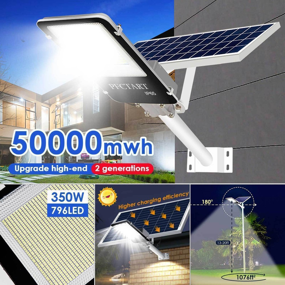 50W Solar Street Light with Pole & Remote - Dusk to Dawn LED Outdoor Lighting