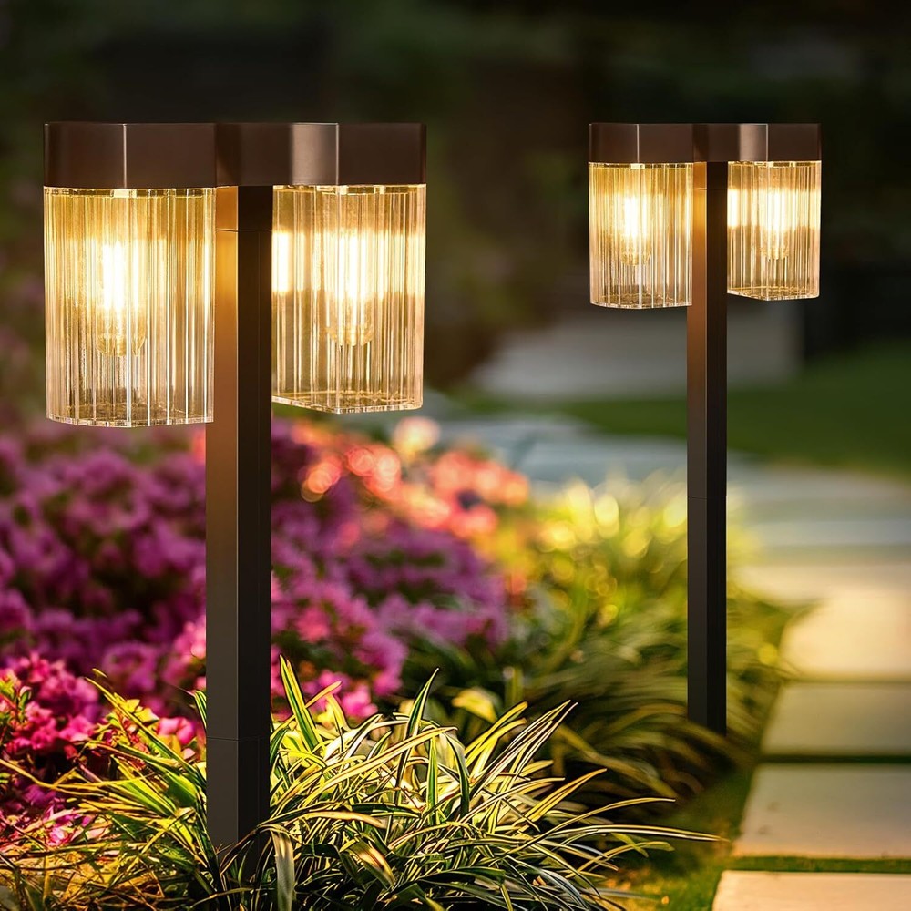 Dual-Head Solar Pathway Lights Outdoor 6 Pack with Larger Creative Design