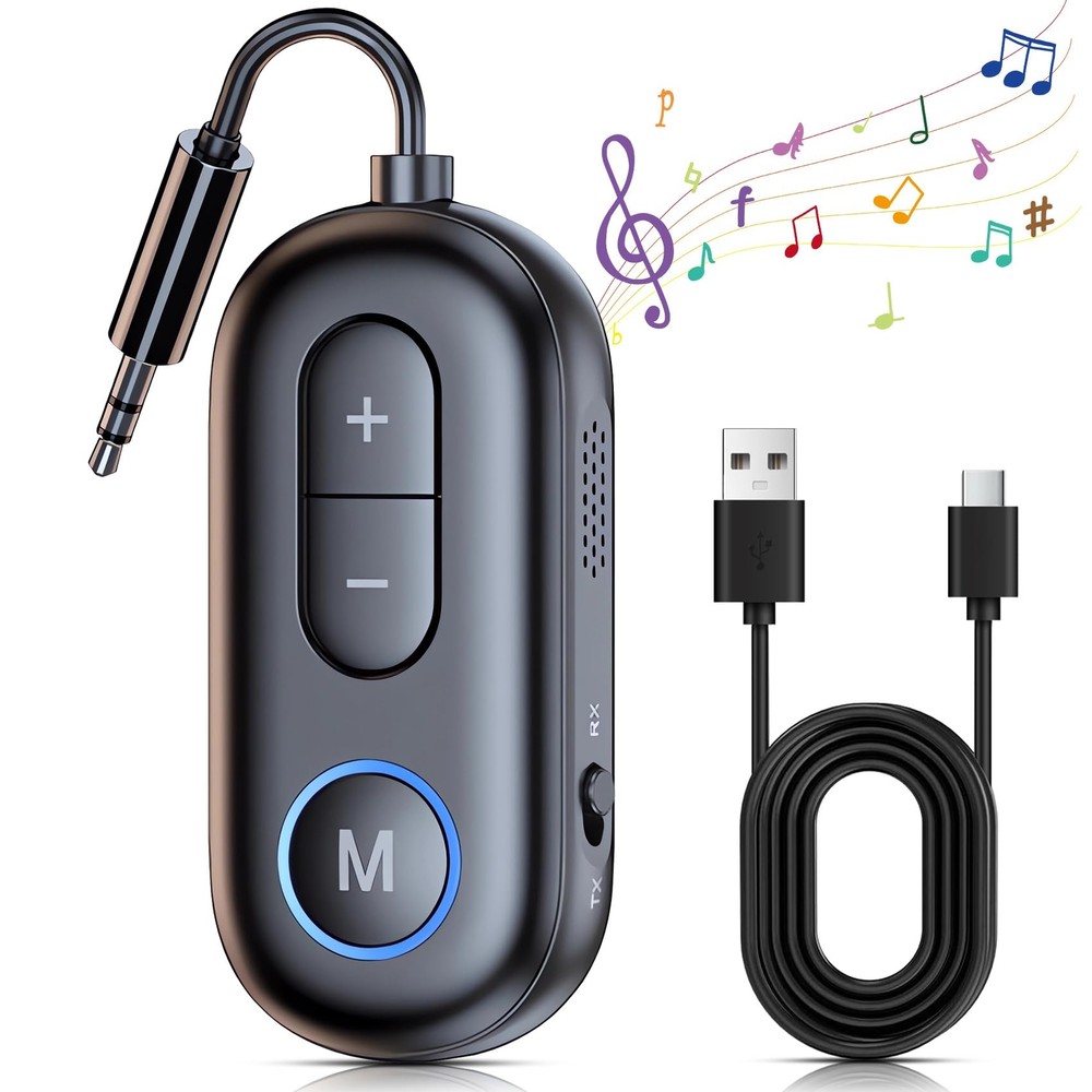 Bluetooth 5.4 Car Adapter AUX Receiver [Stronger Dual Mics & Noise Cancellati...