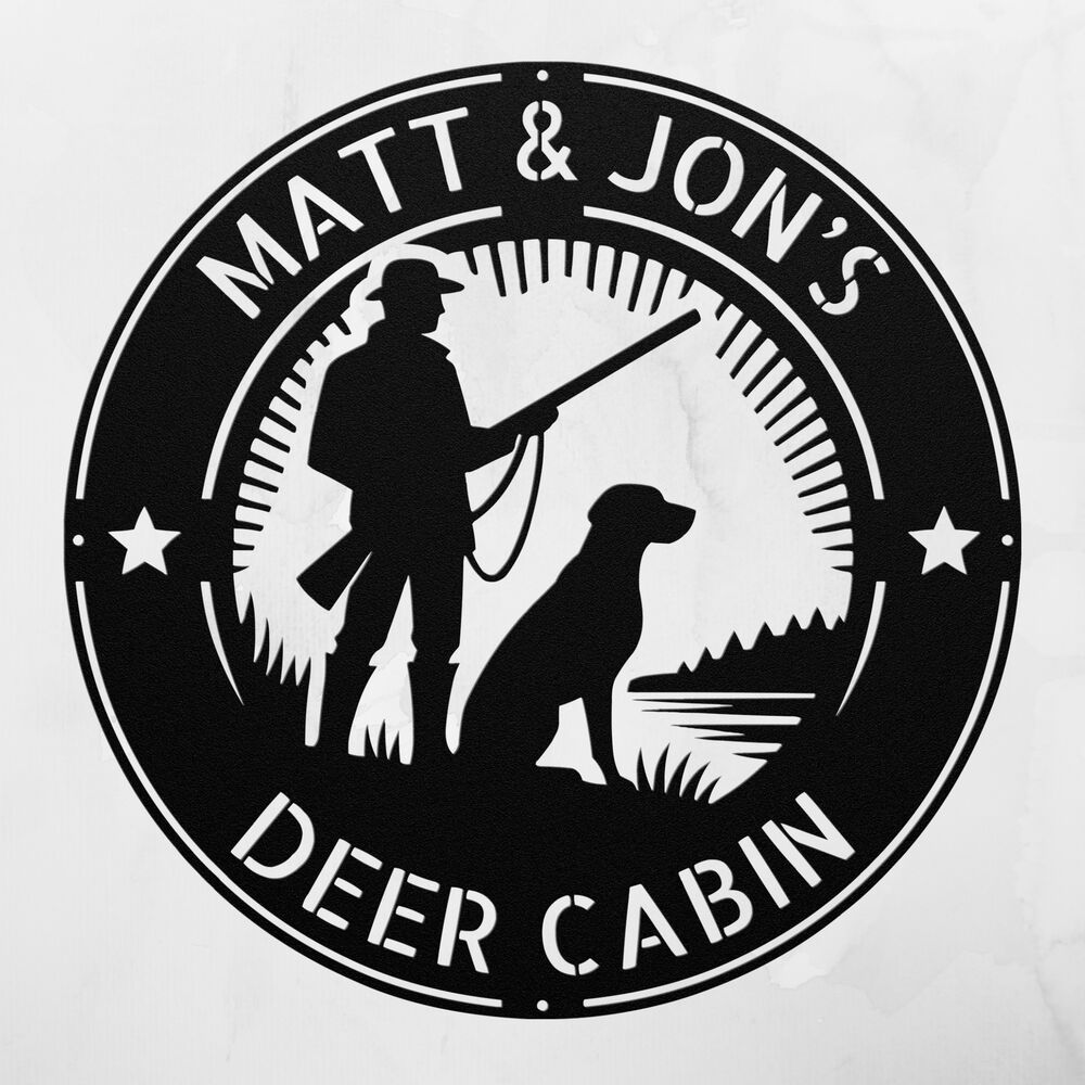 Personalized Hunter and Dog Scene Metal Sign Custom Outdoor Decor Hunters Gift