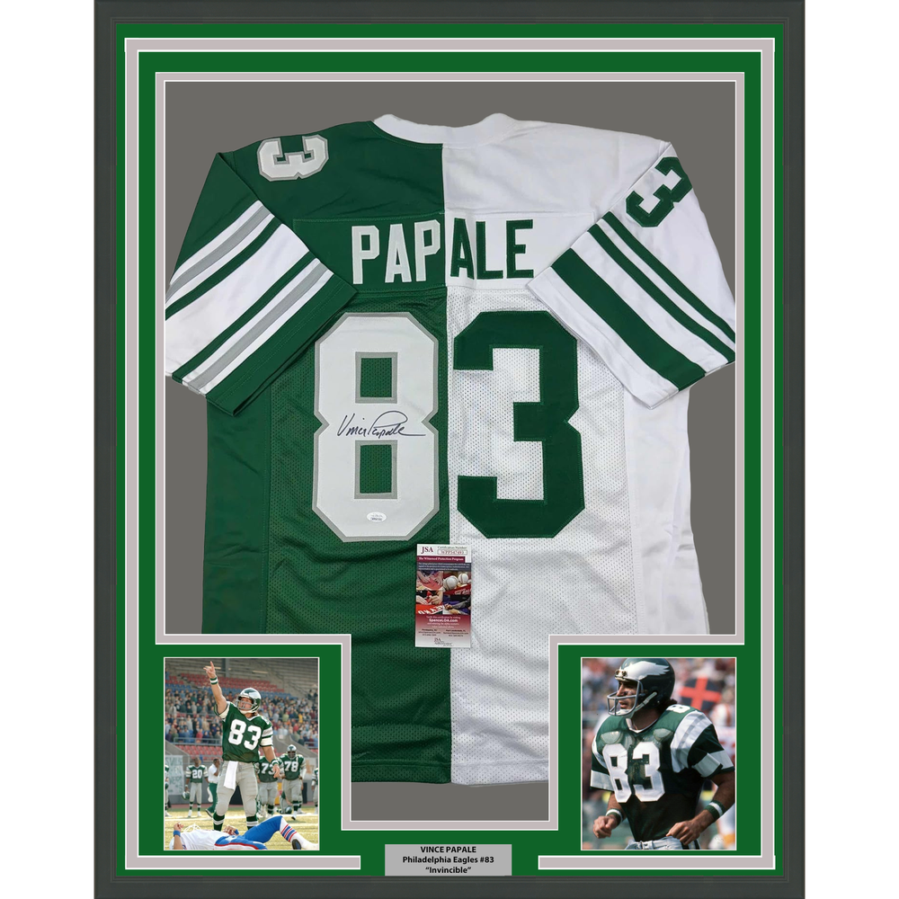 Framed Autographed/Signed Vince Papale 35x39 Philadelphia Split Jersey JSA COA-image