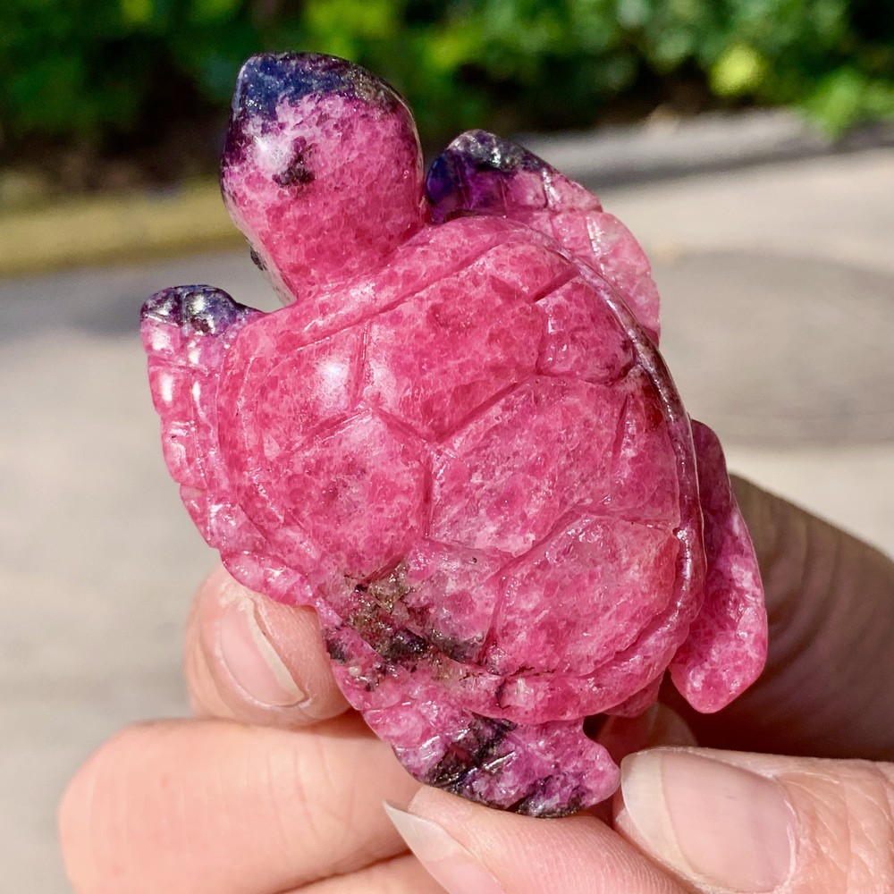 64G Natural Pink Rhodonite Quartz turtle Carved Crystal Statue Animal Gift