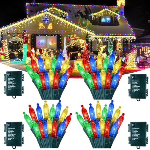 4 Pack 50 LED Christmas Lights Batter Operated, 16FT 4 PACK Multicolor