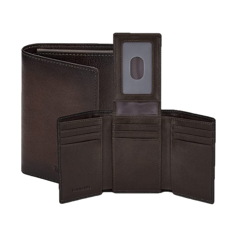 Mens Genuine Leather RFID Trifold Wallet With ID Window, Credit Card Pockets ...