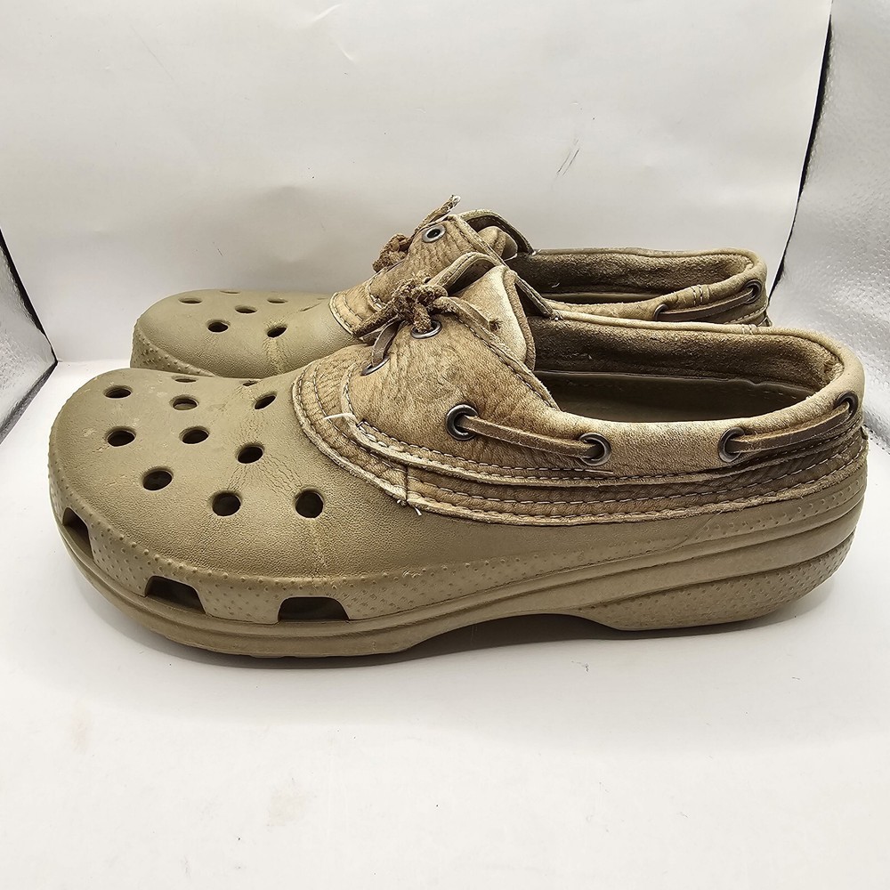 Crocs Islander Pit Crew Men's Size 8 Brown Lace Up Boat Shoes Casual Walking
