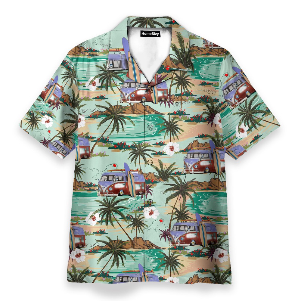 Hippie Campervans Caravan Beach   Hawaiian Shirt Beach Short