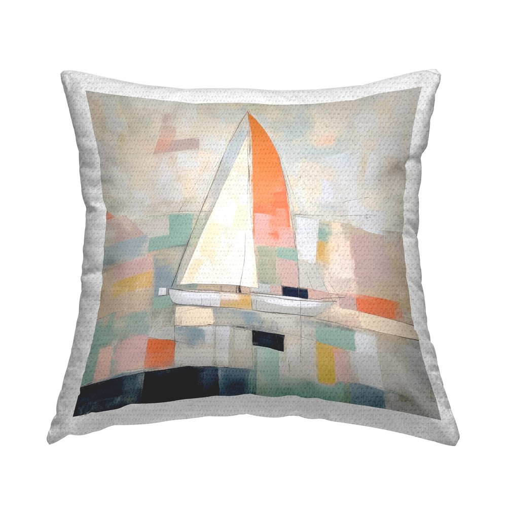 Nautical Sailboat Abstract Outdoor Pillow 18x18 Multi-Color Design