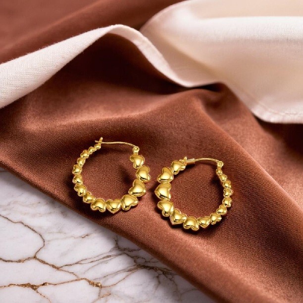 18K Gold Plated Heart Hoop Earrings, Love Heart Jewellery, Huggie Style Hoops