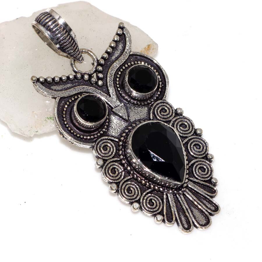 Black Onyx Pendant| Ethnic Gemstone Handmade  Gift Size 2.1