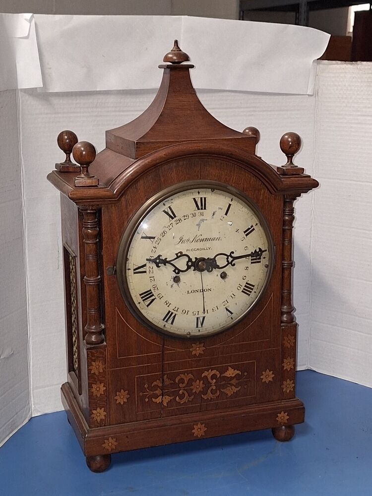 ANTIQUE NEWMAN PICCADILLY TWIN FUSEE CALENDAR BRACKET CLOCK ENGLAND WORKING 1770