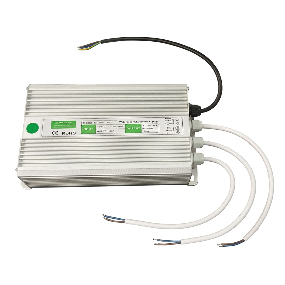 LED Driver Power Supply AC 110V to DC 12V 250W IP67 Waterproof Transformer Adapt