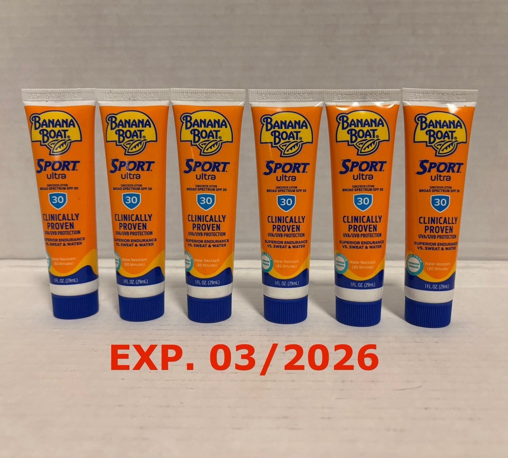 🆕 6-Pack Banana Boat Sport Ultra SPF 30 1oz Travel Size Exp 3/2026