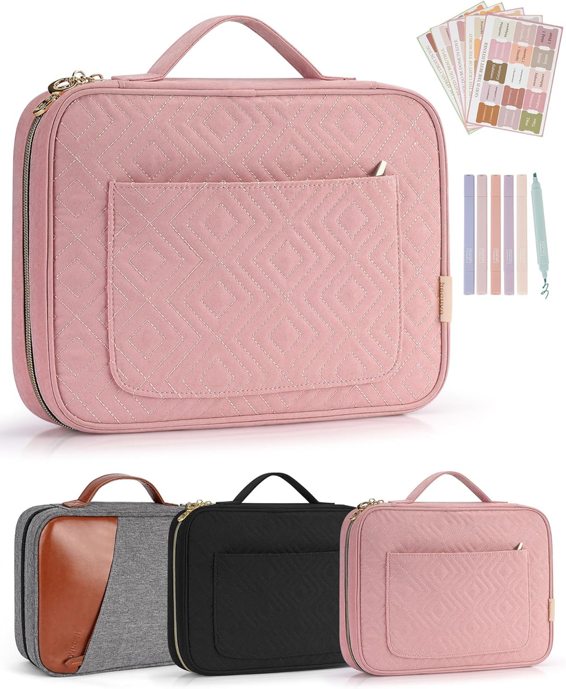 Bible Cover Case for Women with Highlighters, Pens, 75 Bible Tabs, Pink