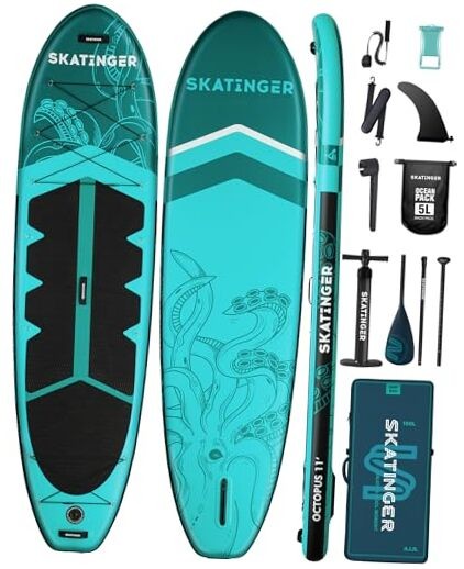 11ft x 34in Extra Wide Inflatable SUP for Up to 420lbs Light Green Stand Up Paddle Board