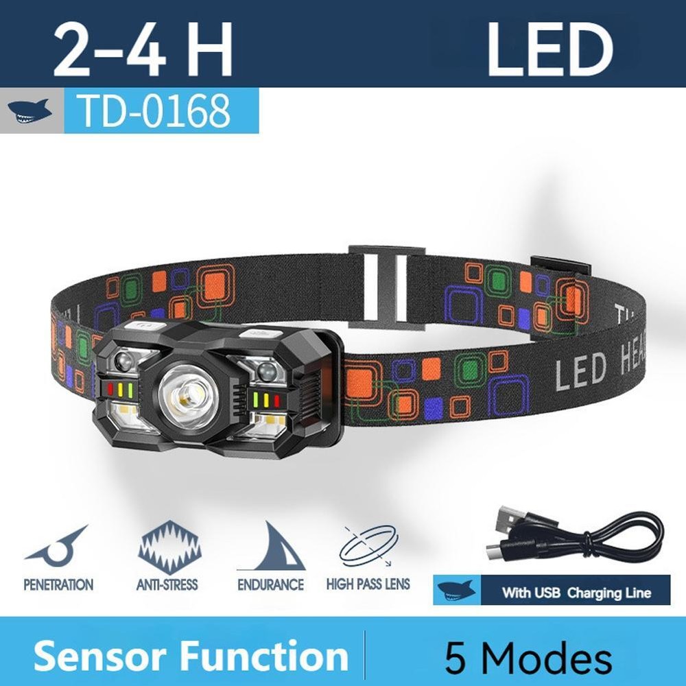LED HeadLamp Motion Sensor USB Rechargeable Head Lamp Headlight 5 Modes Hot E6
