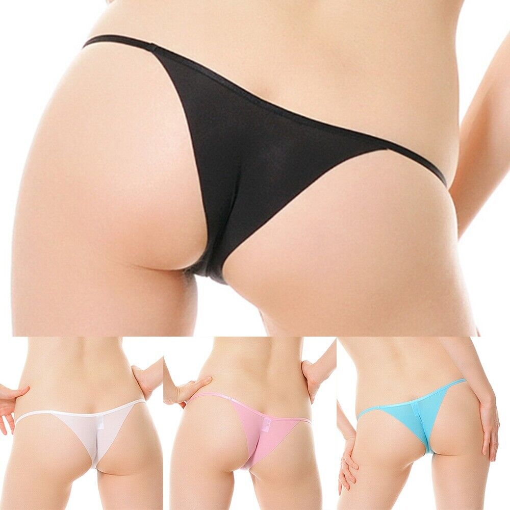 Womens Panties Sexy Bikini Half Hip Low Waist Ice Silk Thong Briefs Underwear