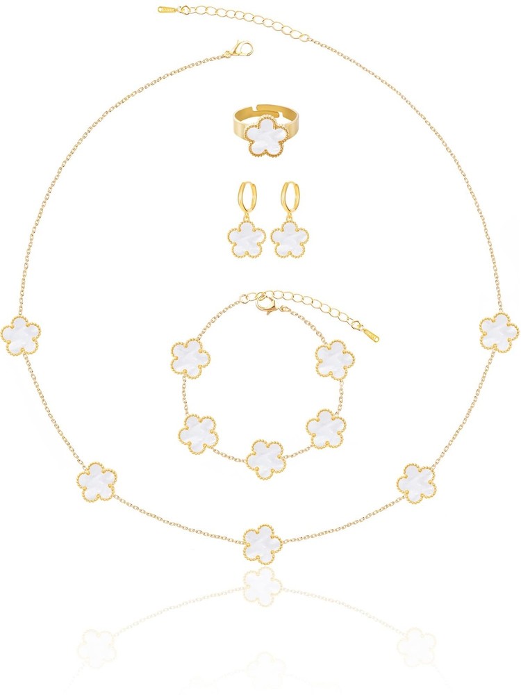 Gold Plated Five Leaf Clover Necklace Bracelet Rings and Dangle Earrings Set ...