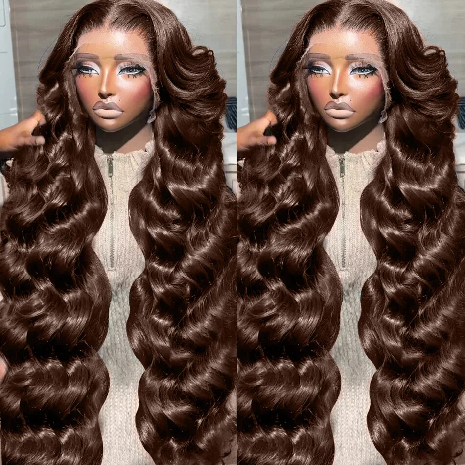 Chocolate Brown Body Wave 13x4 Lace Front Wig Brazilian Human Hair 13x6 Lace