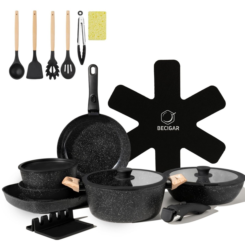 23PCS Ceramic Nonstick Cookware Set with Detachable Handles for Easy Storage