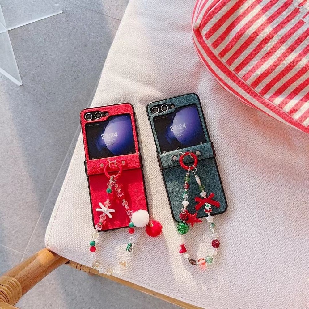 New Christmas Shockproof Phone Case +Bracelet For Samsung Zflip 3 4 5 6 Covers