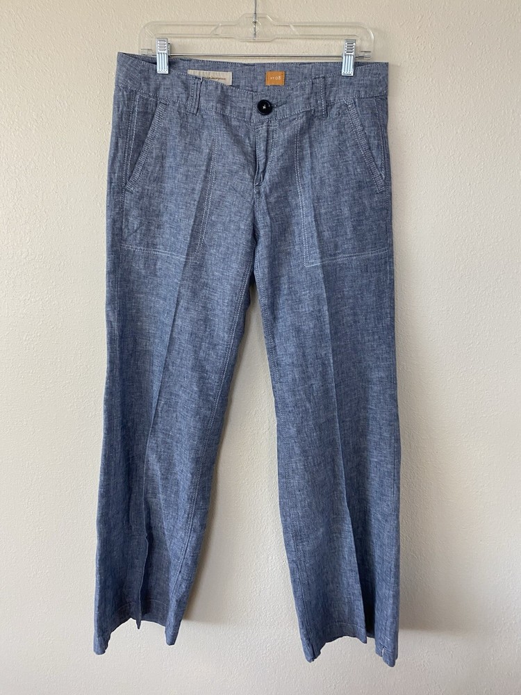 Pilcro And The Letterpress Anthropologie Pant Women 8 Blue Linen Wide Leg Boho