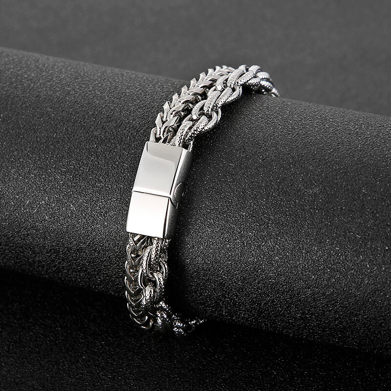 Stainless steel accessory Punk men's bracelet Titanium steel double bracelet