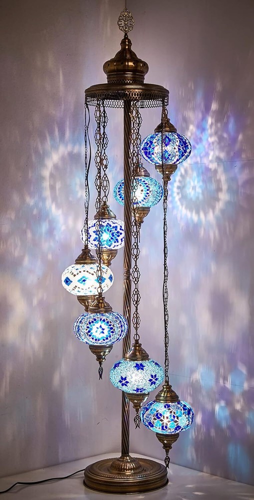 7 Big Globes Turkish Moroccan Mosaic Floor Lamp Light, Bohemian Boho Floor Lamp