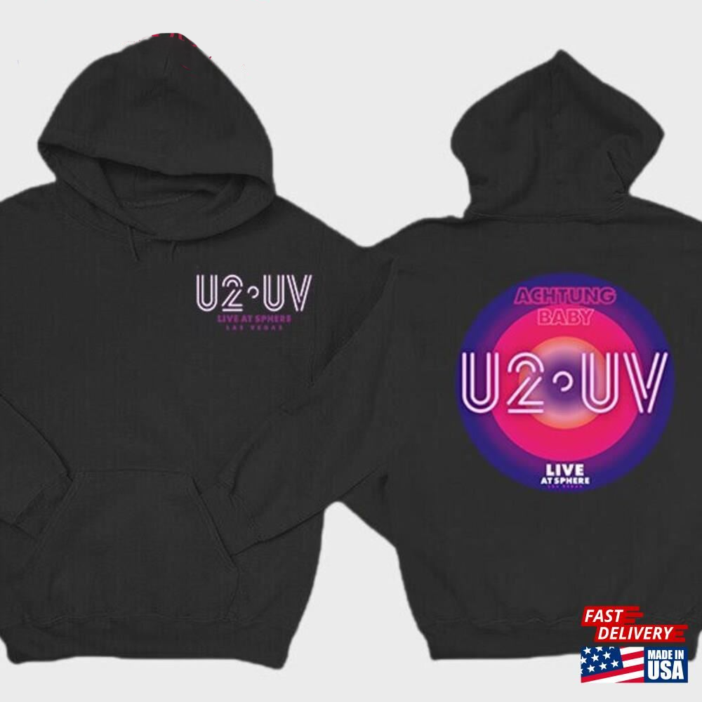 2 sided hoodie, U2 UV Rock Band Achtung Baby Las Vegas Tour 2024 Hoodie