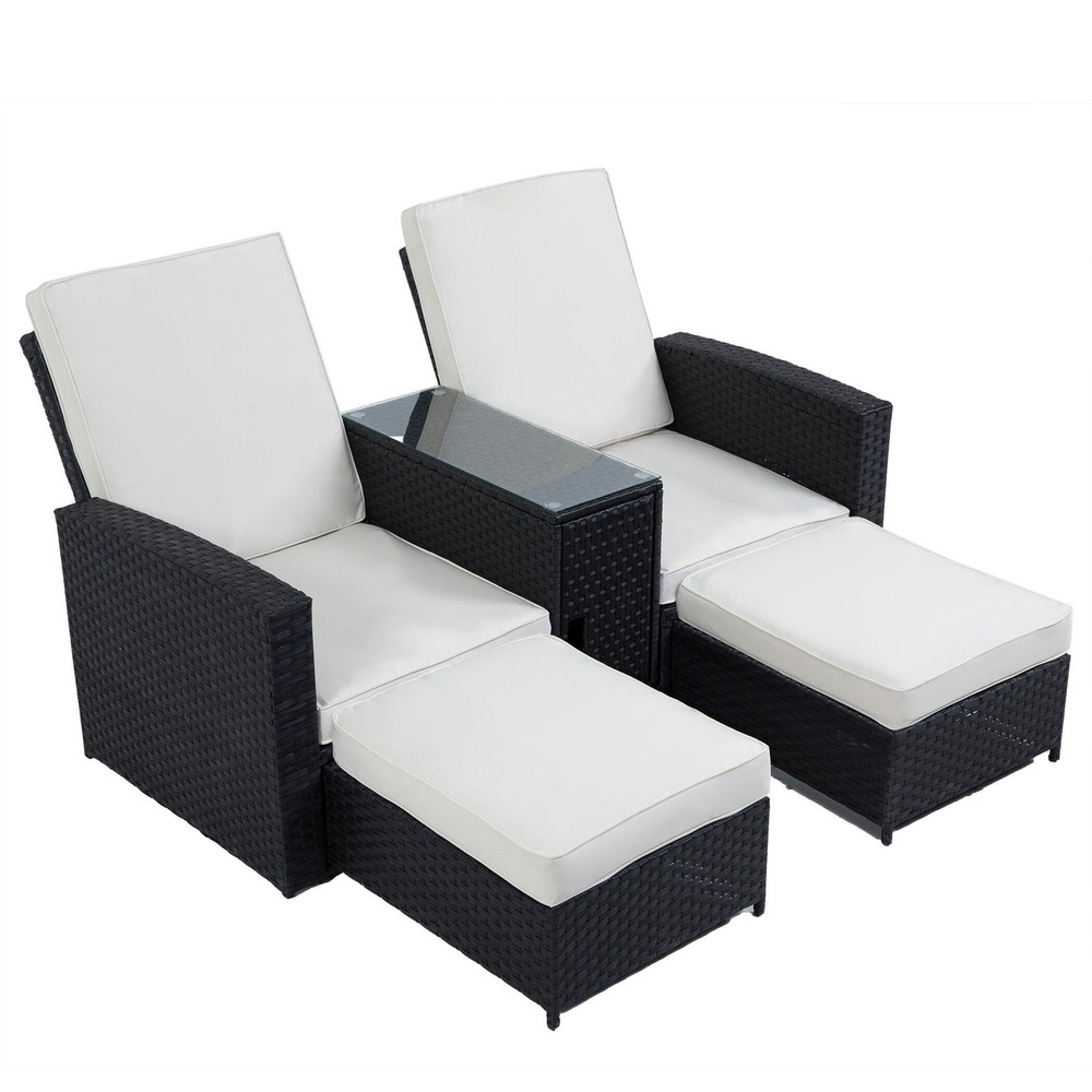 5-Piece Outdoor Wicker Reclining Chaise Lounge Set on Clearance Sale