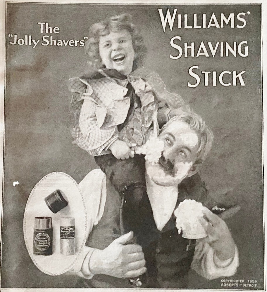 1900 Williams Shaving Stick JOLLY SHAVERS Father&Son Laughing Vtg Xmas Print Ad