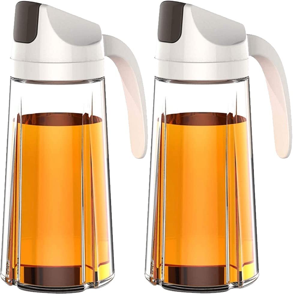 Glass Olive Oil Dispenser Bottle: Auto Flip Cooking Oil Bottles 2 Pcs, Leak-p...
