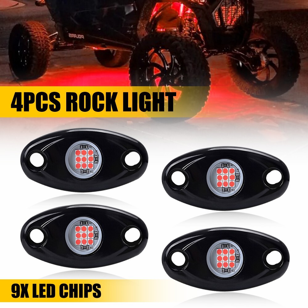 4x Red LED Rock Lights 12V Offroad Truck Underbody For JEEP Offroad Truck S