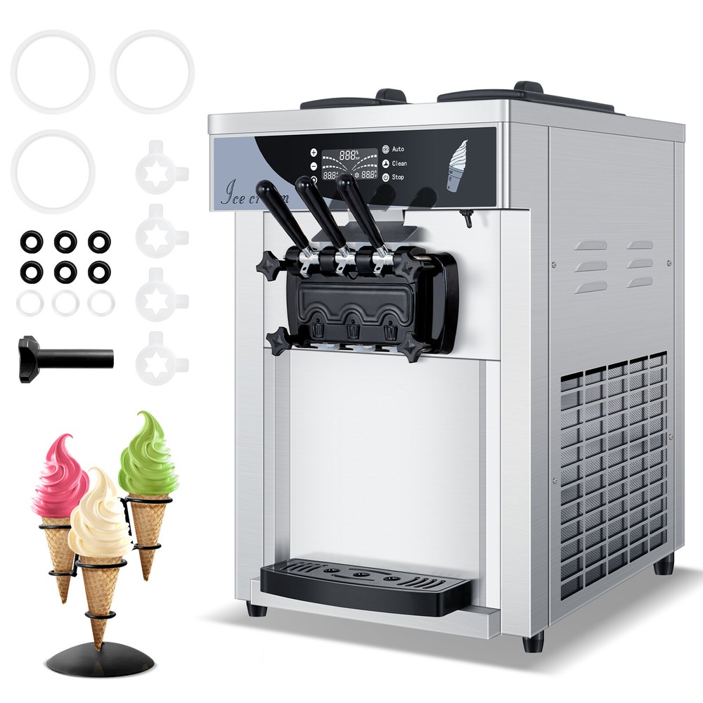 LEEVOT Commercial Ice Cream Machine 3 Flavors Soft Yogurt Ice Cream Maker 1650W