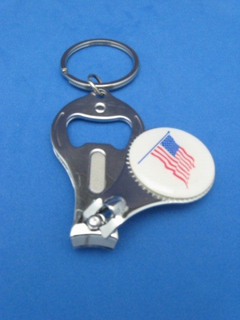 USA Flag Keyring Nail Clipper Bottle Opener with Patriotic Design #077