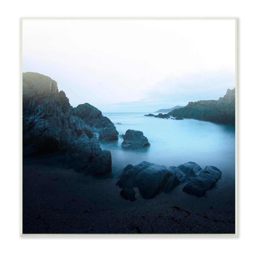 Stupell Blue Ocean Cove Cliff Landscape Morning Misty Sky Blue 12 x 12