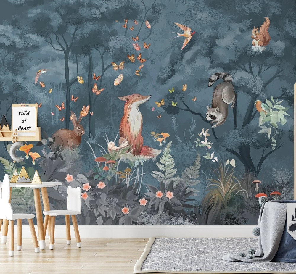 Kids Forest Animals Peel And Stick Wallpaper, Nursery Wallpaper, Woodland Animal