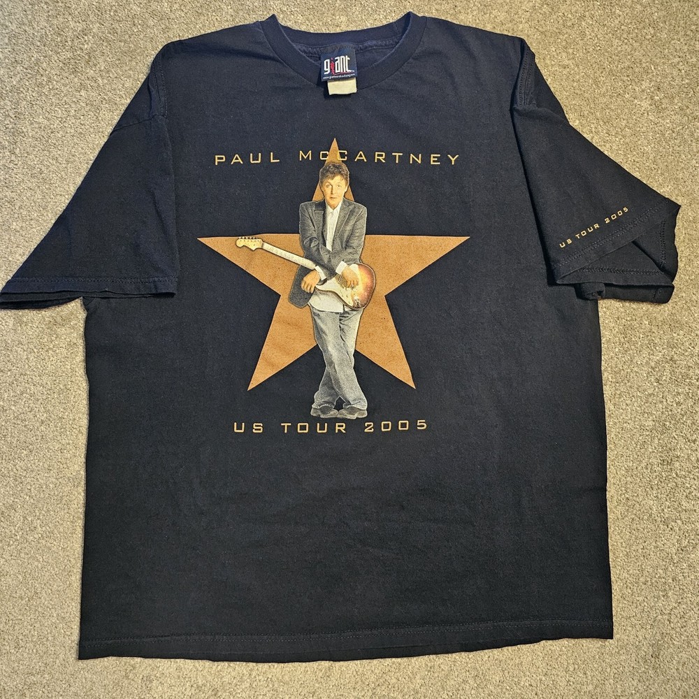 Vintage Paul McCartney 2005 Tour T-Shirt Mens XL Giant Black Y2k Beatles Grunge