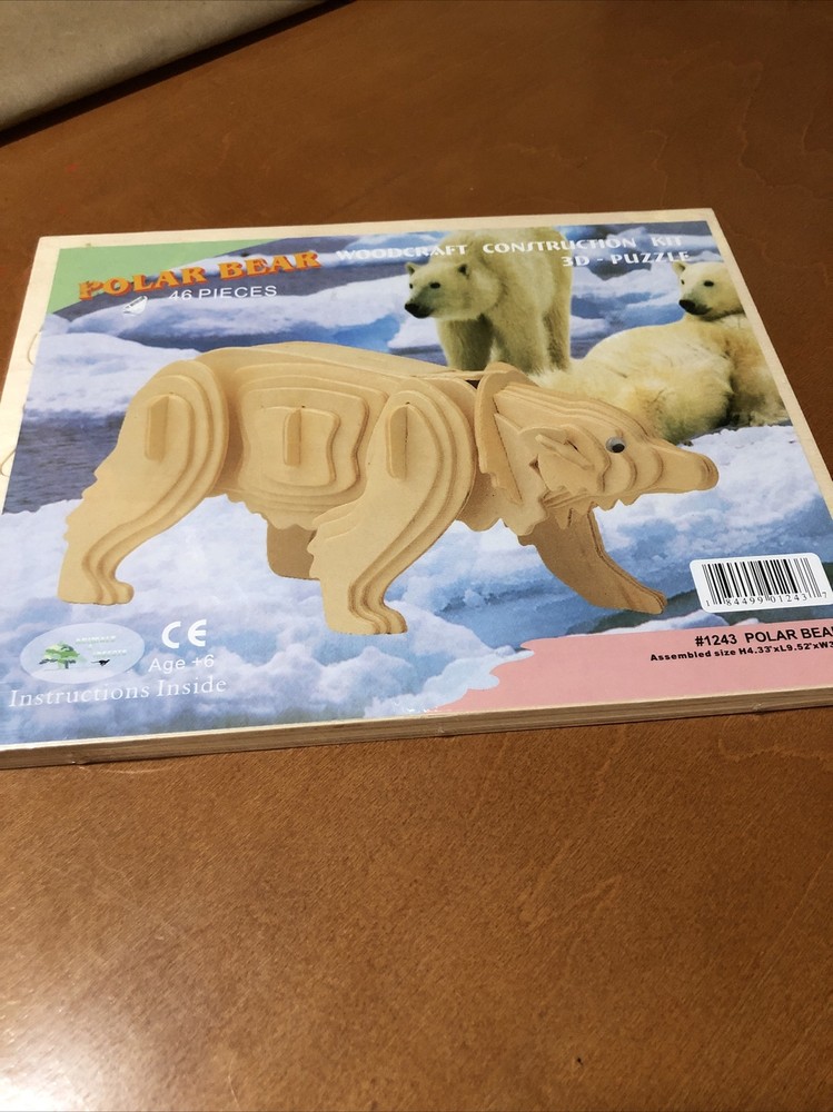 Woodcraft Construction Kit 3D Polar Bear Puzzle 46 Pieces New Sealed
