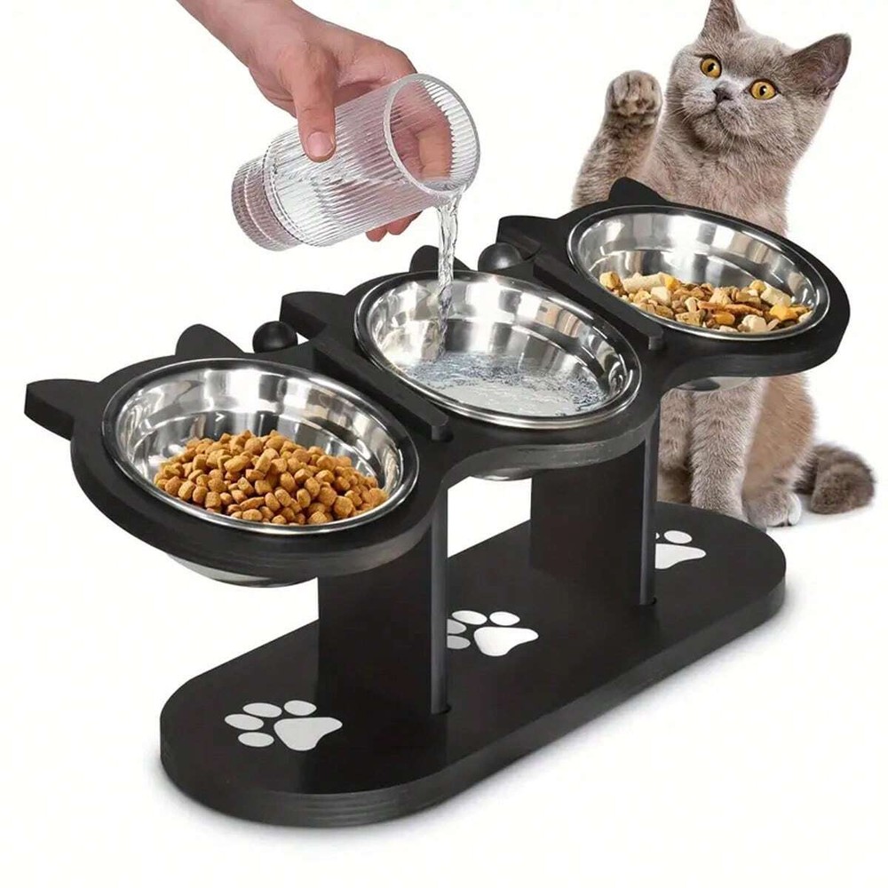 Elevated Cat Bowls with 15° Tilt for Comfortable Feeding