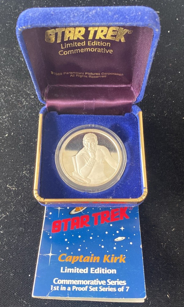 Captain Kirk 1989 Star Trek Commemorative Proof Coin .999 Fine Silver with COA